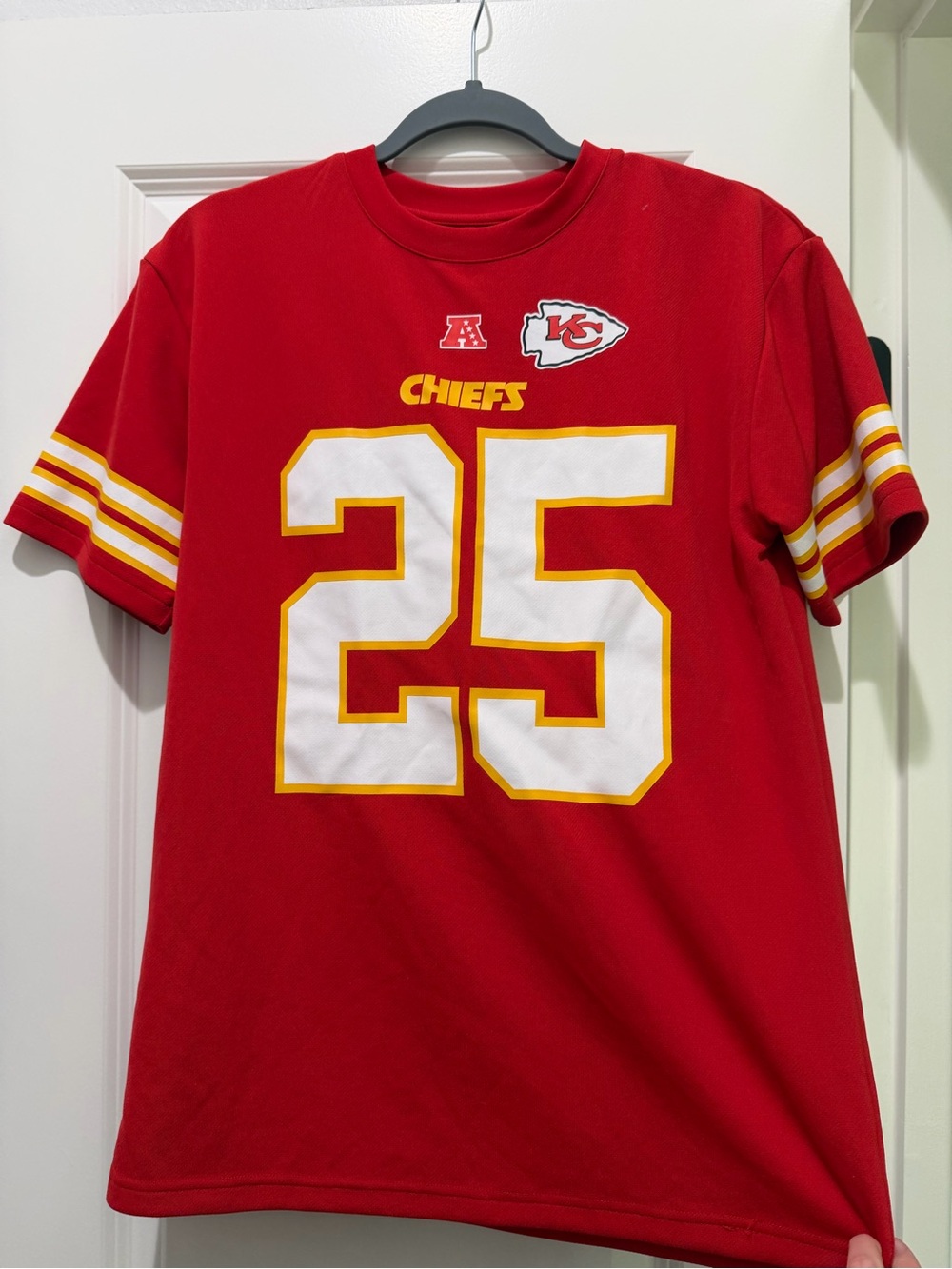 NFL Kansas City Chiefs Red #25 Jersey Tee with White and Gold Details